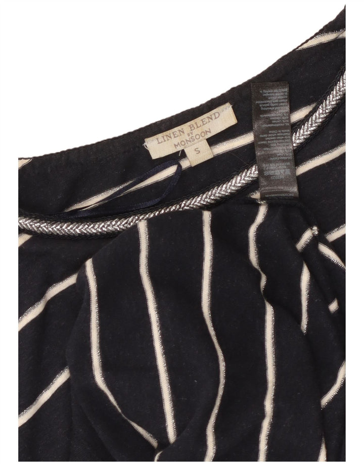 Damska sukienka t-shirtowa MONSOON UK 10 w małe, granatowe, lniane paski