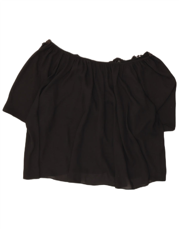 Damski top Zara Crop Oversize z odkrytymi ramionami UK 16, duży, czarny w kwiaty