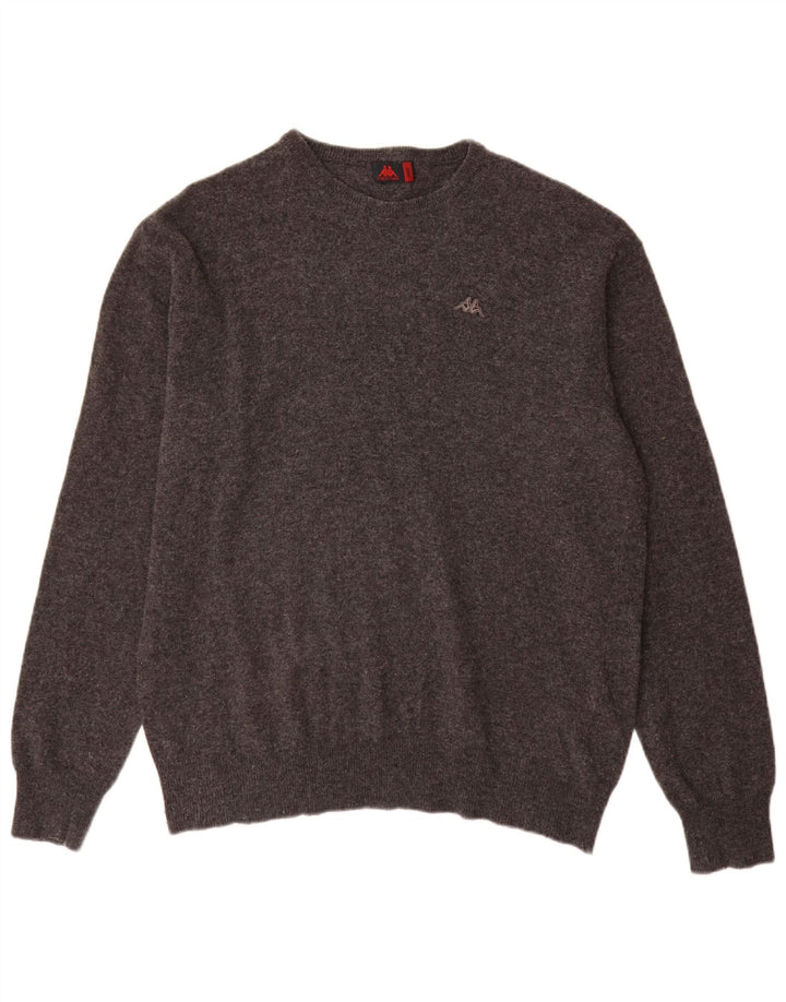 Męski sweter Kappa z okrągłym dekoltem, duży, szary, wełniany