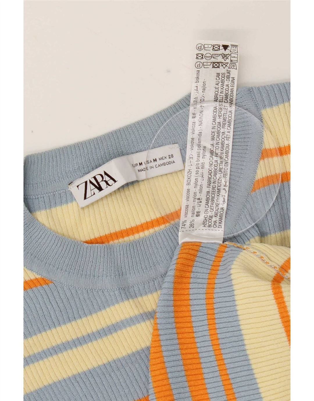 Damska bluzka Zara Crop Top UK 12 Średnie wielobarwne paski z wiskozy