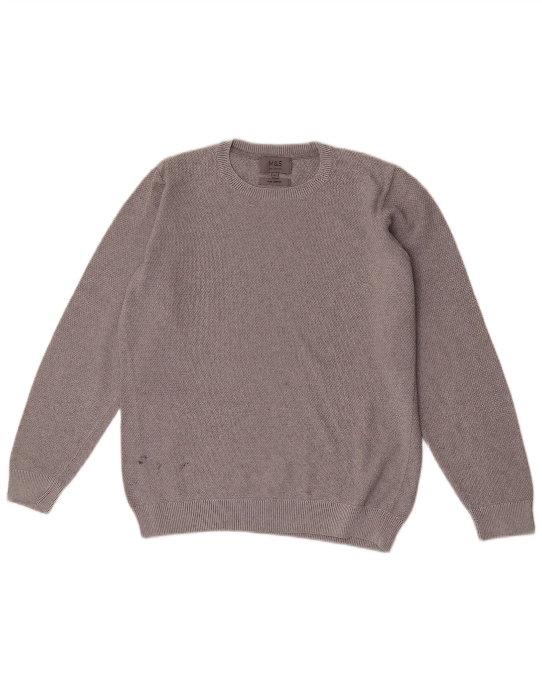 Marks & Spencer Męski sweter z okrągłym dekoltem, mały, szary, bawełniany