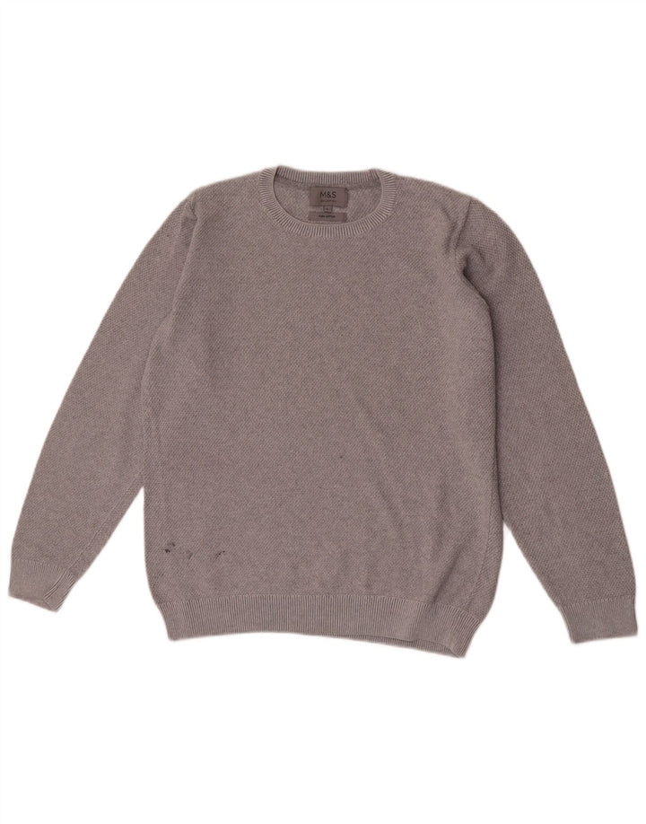 Marks & Spencer Męski sweter z okrągłym dekoltem, mały, szary, bawełniany