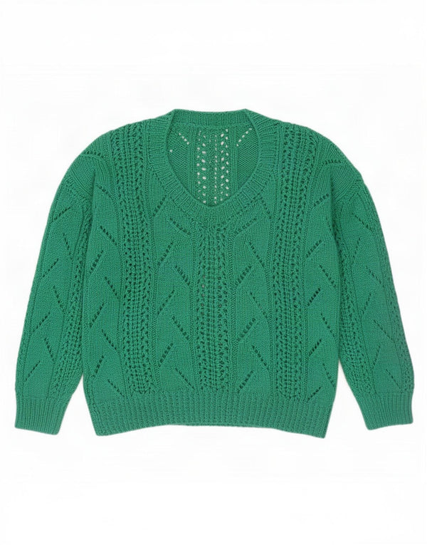 Sweter damski w stylu vintage, prześwitujący, z dekoltem w kształcie litery V, UK 10, mały, zielony