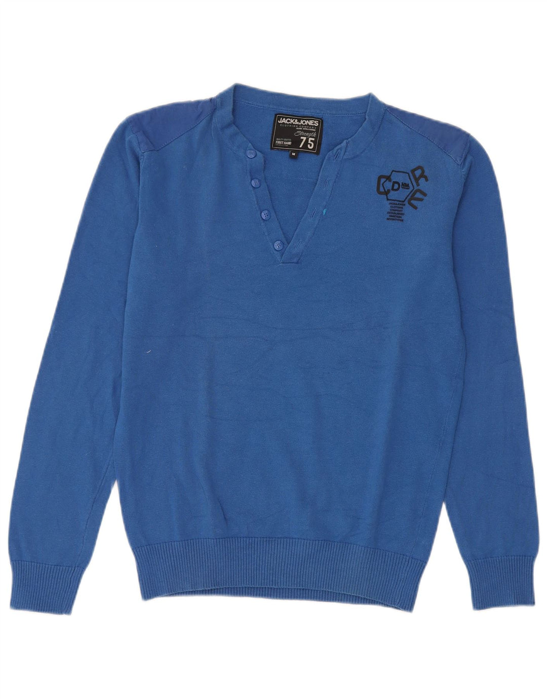 Męski sweter Jack & Jones z dekoltem w kształcie litery V, średnioniebieski, bawełniany