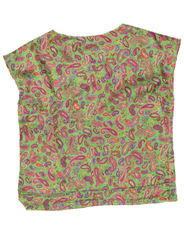 Vintage damska bluzka bez rękawów Top UK 16, duża, zielona paisley