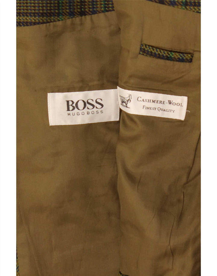 Męska marynarka zapinana na 2 guziki Hugo Boss UK 42 XL Khaki Check Cashmere Classic