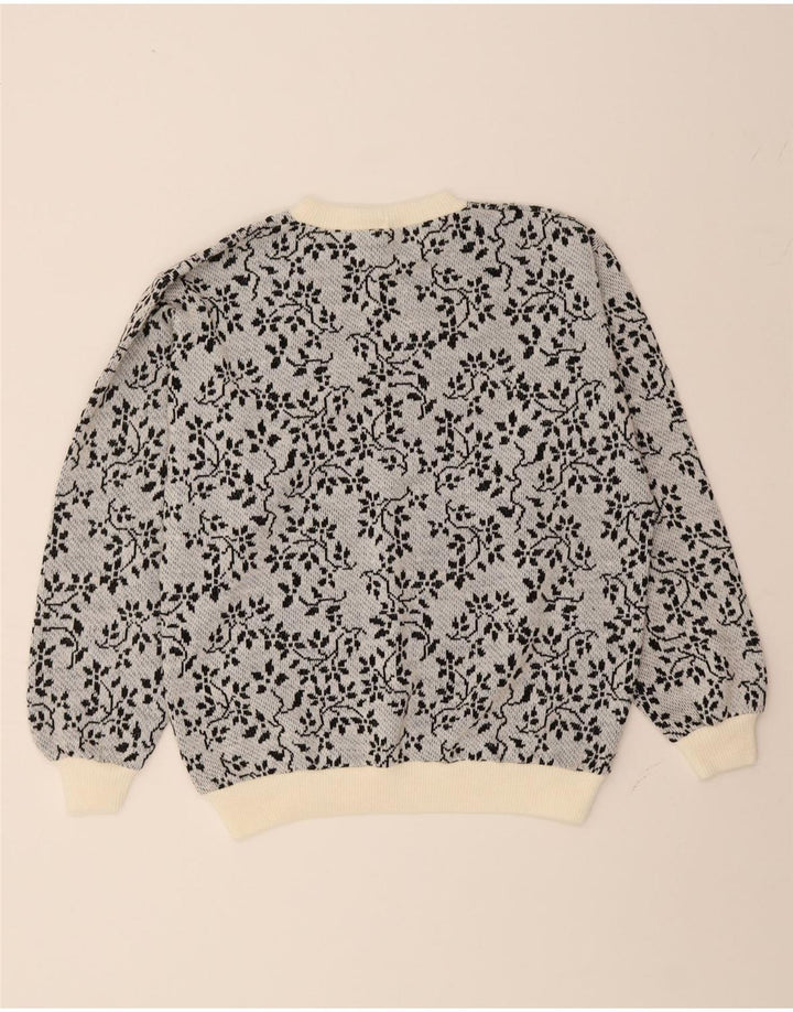 VINTAGE Womens Crew Neck Jumper Sweater EU 38 Medium Grey Floral Vintage Vintage and Second-Hand Vintage from Messina Hembry 