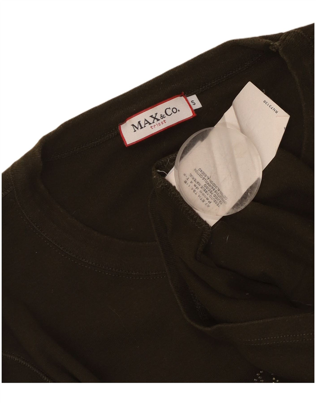 Max & Co. Damski top graficzny z długim rękawem, UK 8, mały, bawełniany khaki