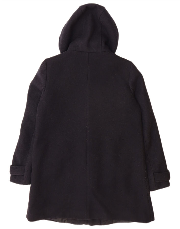 ZARA Womens Hooded Overcoat UK 10 Small Navy Blue Acrylic