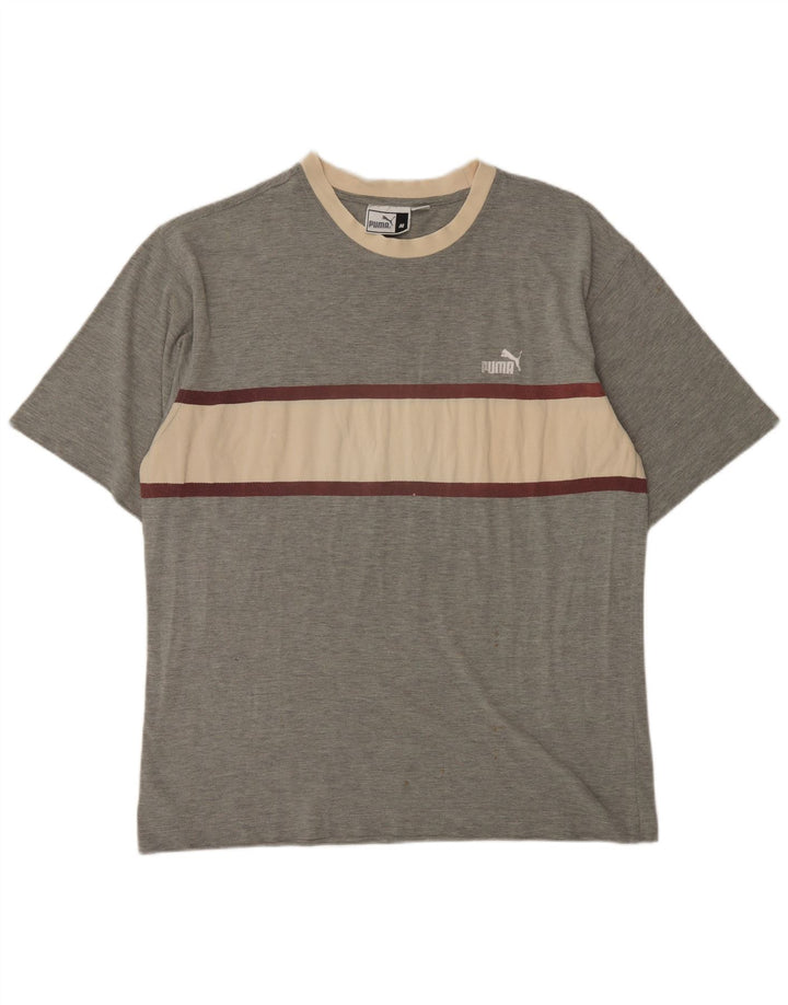 T-shirt męski Puma, bawełniany, średnioszary, z blokami kolorów