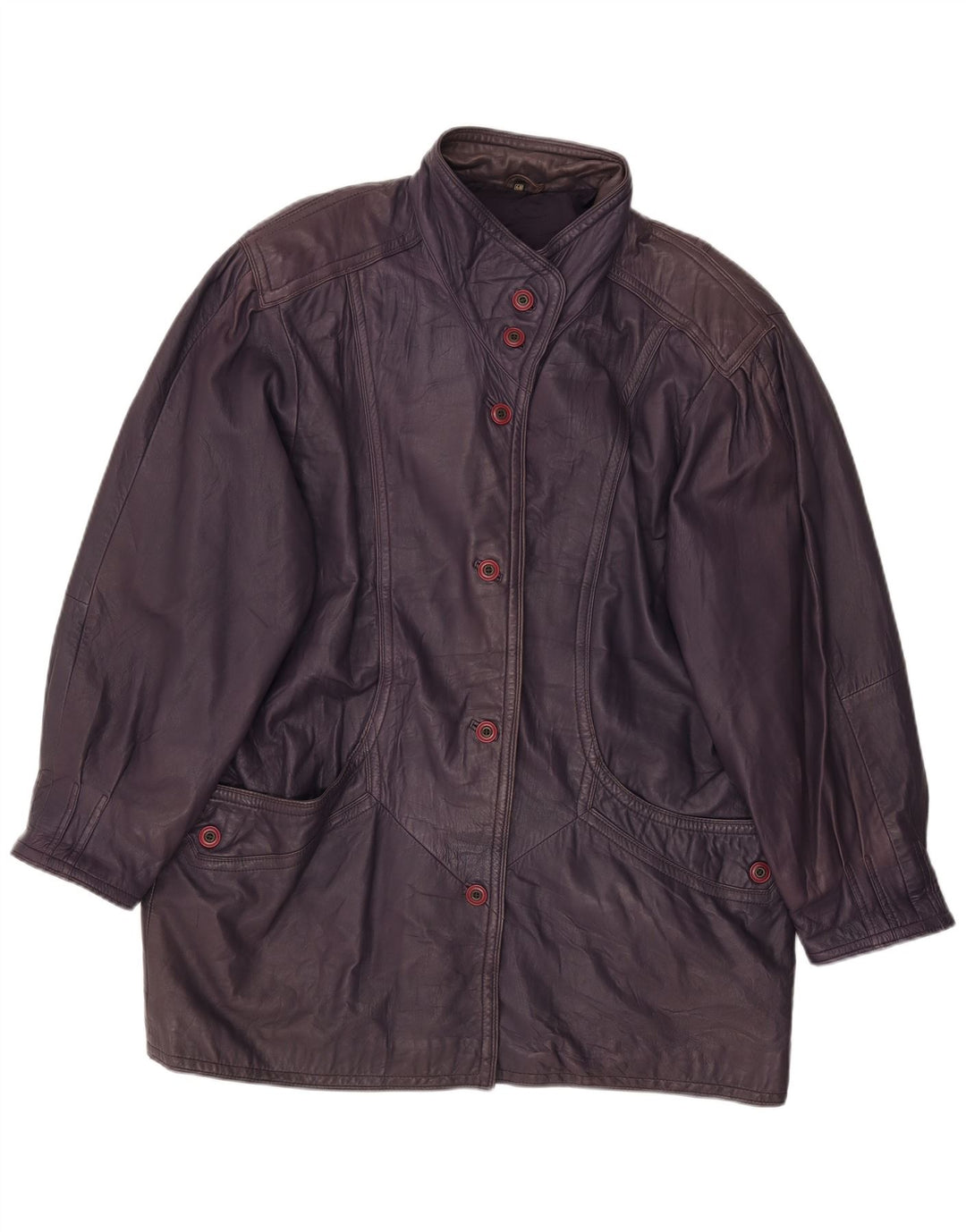 VINTAGE damski płaszcz skórzany EU 48 2XL fioletowa skóra