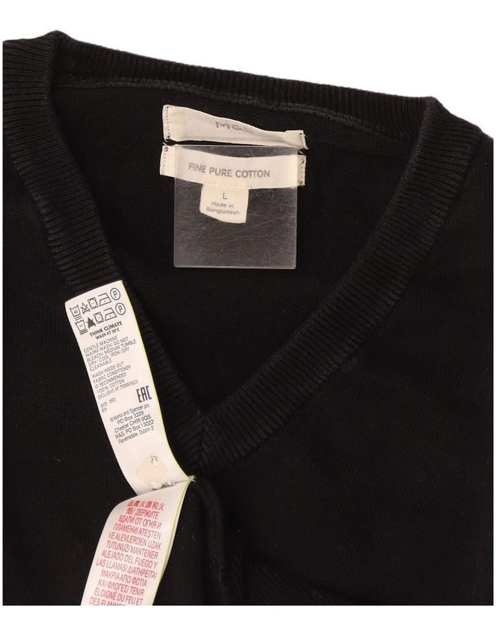 Marks & Spencer Męski sweter z dekoltem w kształcie litery V, duży, czarny, bawełniany