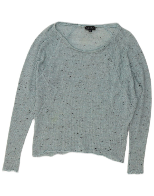 Damski sweter oversize z dekoltem w łódkę Topshop UK 10, mały, niebieski nakrapiany