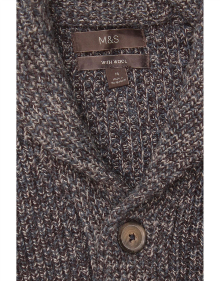 Marks & Spencer Męski sweter rozpinany Średni niebieski, wełniany w cętki