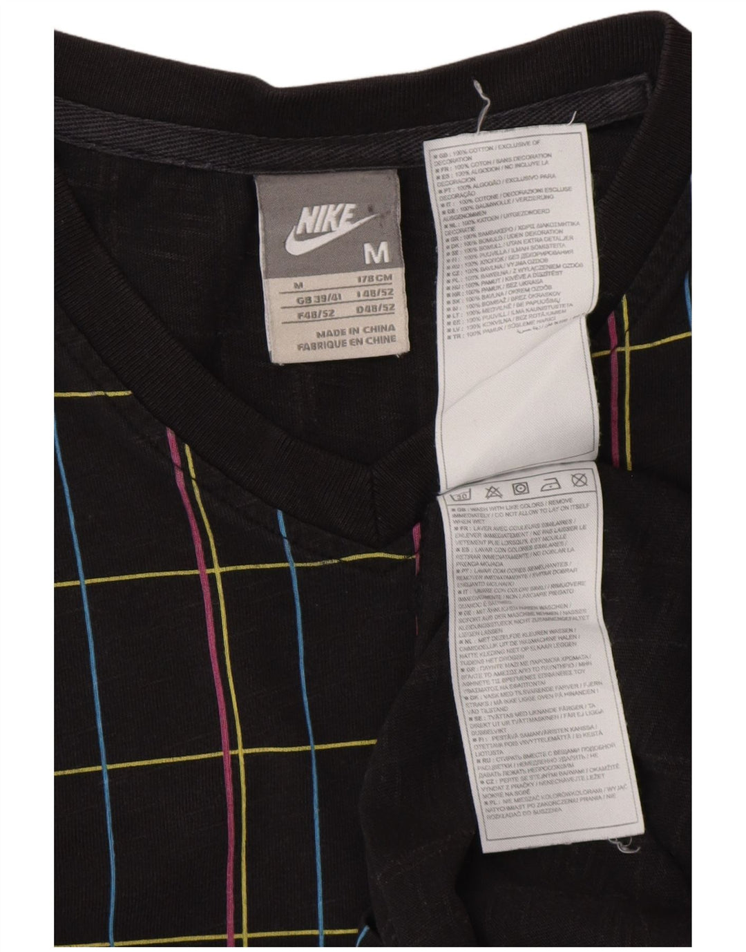 T-shirt męski NIKE Top UK 39/40, bawełniana średnia czarna kratka