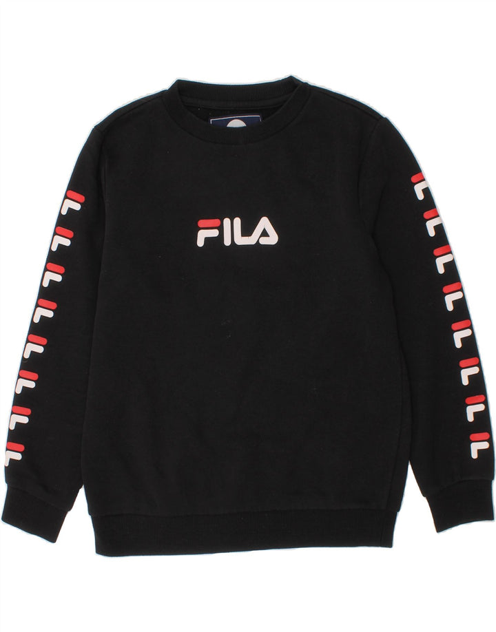 FILA Boys Graphic Sweatshirt Jumper 10-11 Years Black Polyester Vintage Fila and Second-Hand Fila from Messina Hembry 