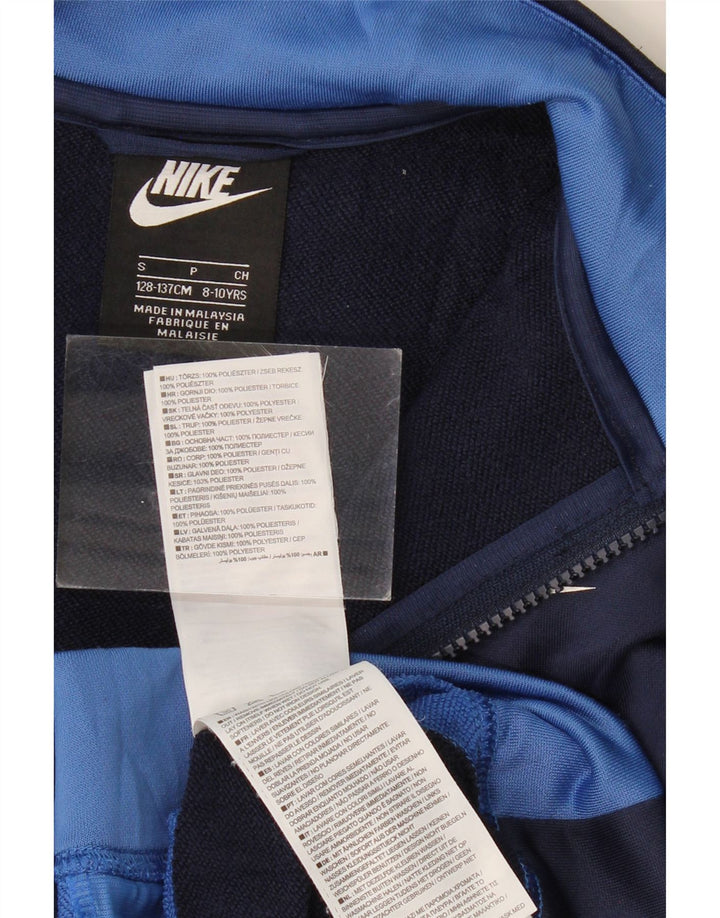 NIKE Boys Tracksuit Top Jacket 8-9 Years Small Navy Blue Colourblock