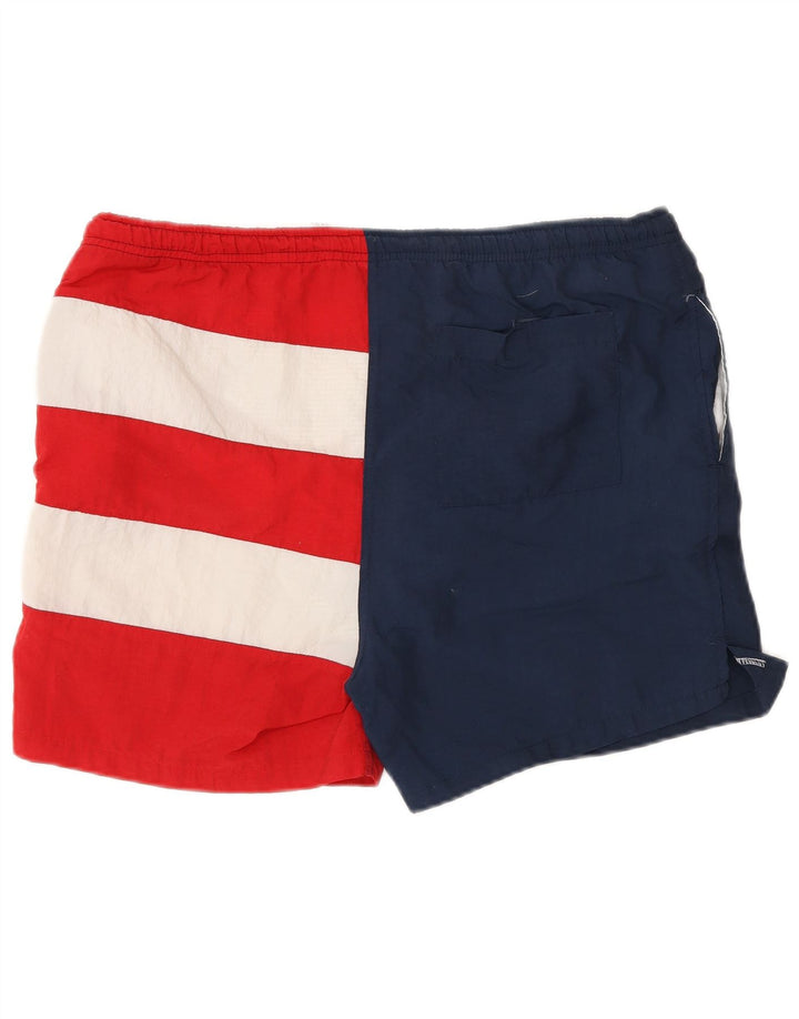 Męskie spodenki kąpielowe w stylu vintage z grafiką, średni, wielobarwny nylon z blokami kolorów