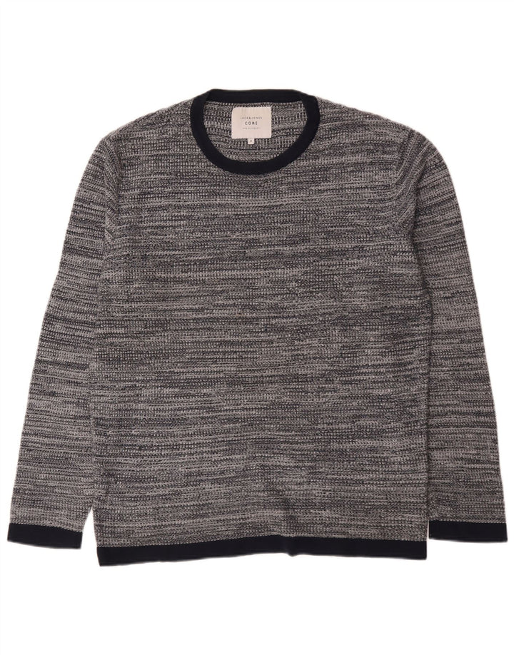 Męski sweter Jack & Jones z okrągłym dekoltem, średnioszary, bawełniany w plamki