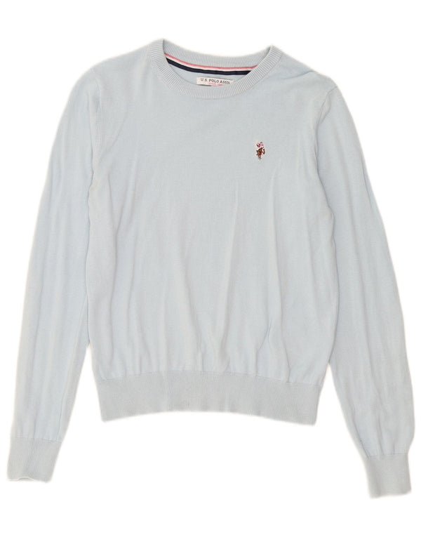 US Polo Assn. Damski sweter z dekoltem w łódkę UK 10, mały, niebieski, bawełniany