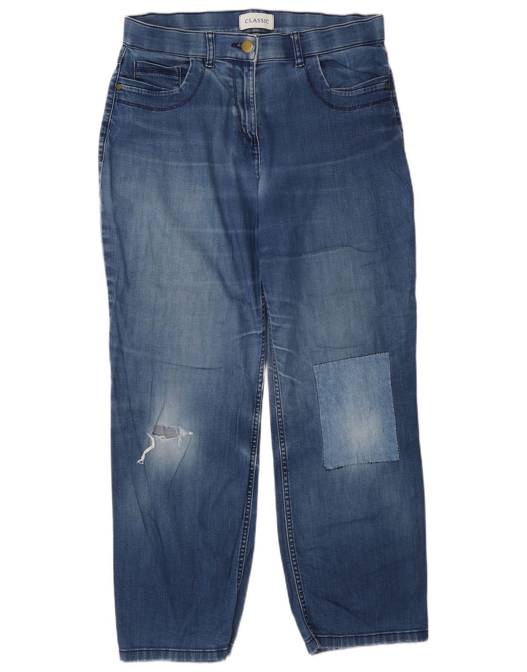 Marks & Spencer Damskie dżinsy w trudnej sytuacji, proste UK 12, średnie W28 L27, niebieskie