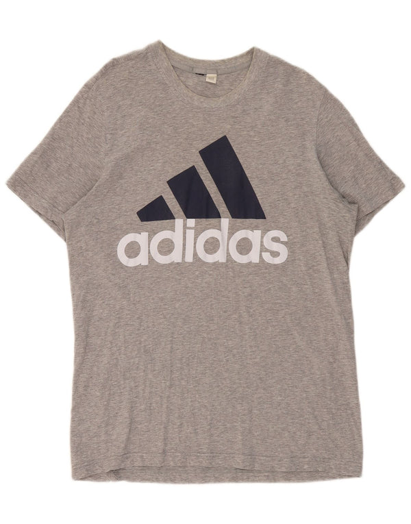 Męski T-shirt z grafiką ADIDAS, duży, szary
