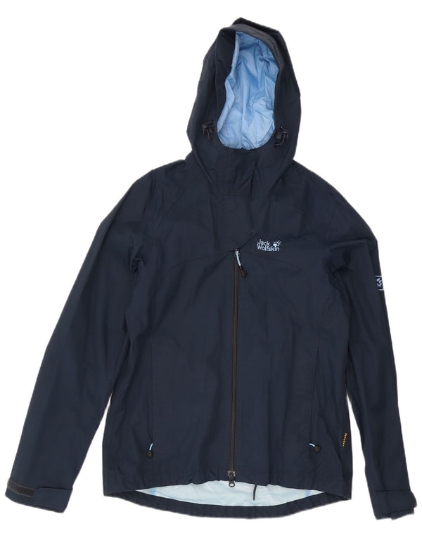 Damska kurtka przeciwdeszczowa Jack Wolfskin z kapturem UK 12/14 Średni granatowy poliamid