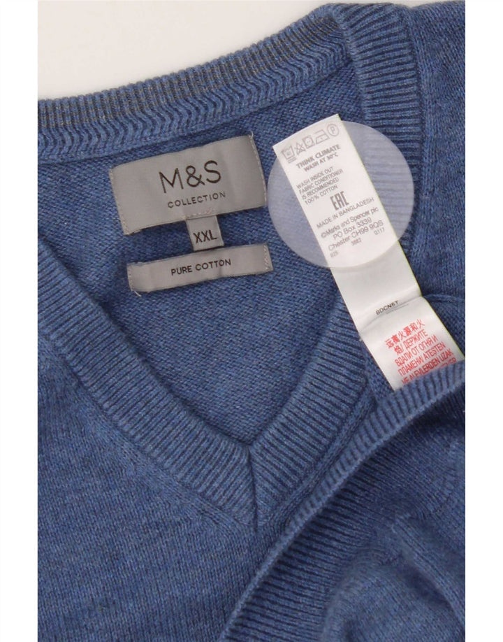 Marks & Spencer Męski sweter z dekoltem w kształcie litery V, 2XL, niebieski, bawełniany