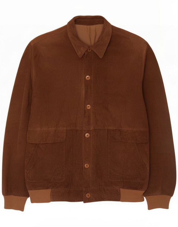 Męska zamszowa kurtka bomber w stylu vintage UK 40 duża brązowa skóra