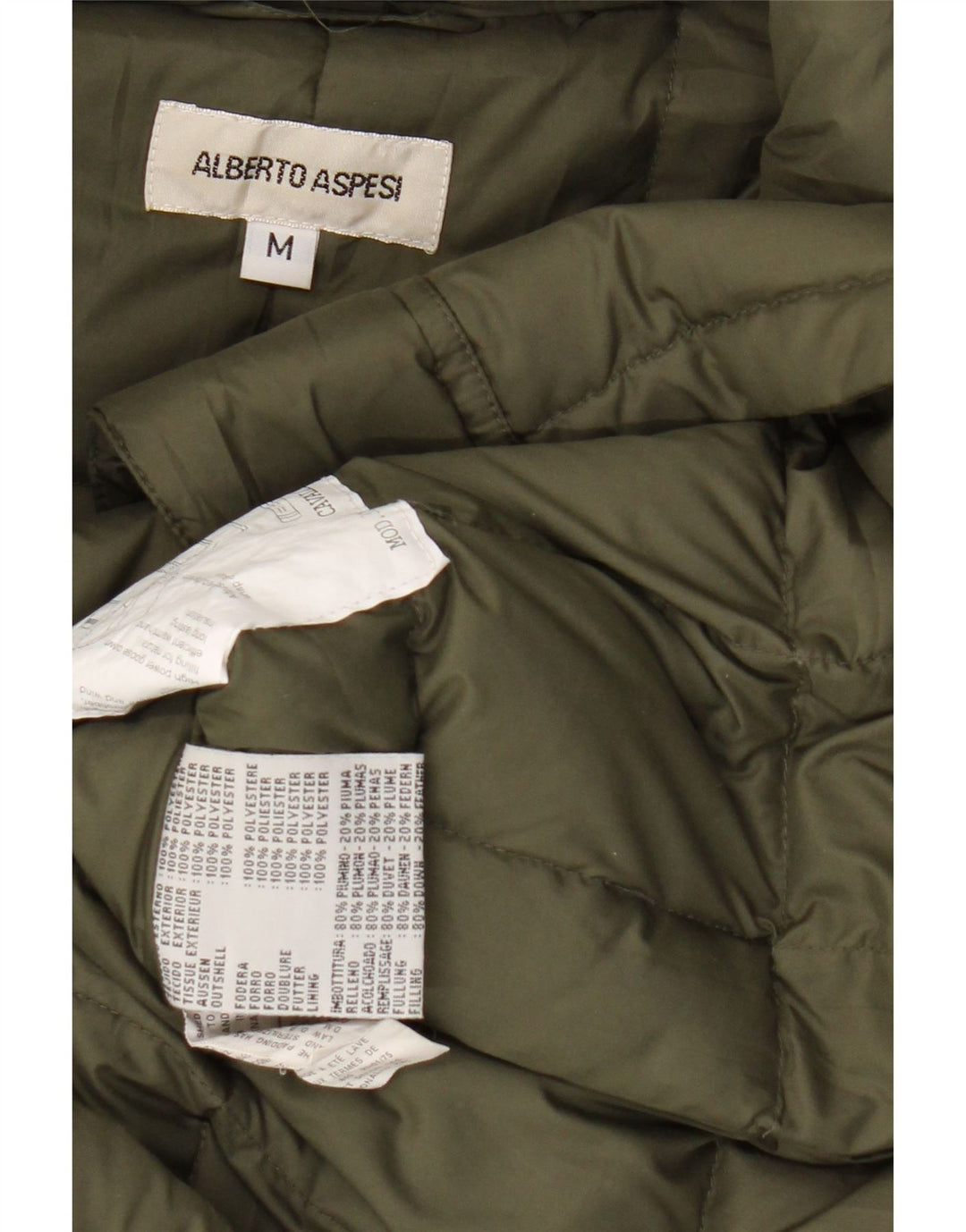 Damski ocieplany płaszcz z kapturem ALBERTO ASPESI UK 14, średni poliester khaki