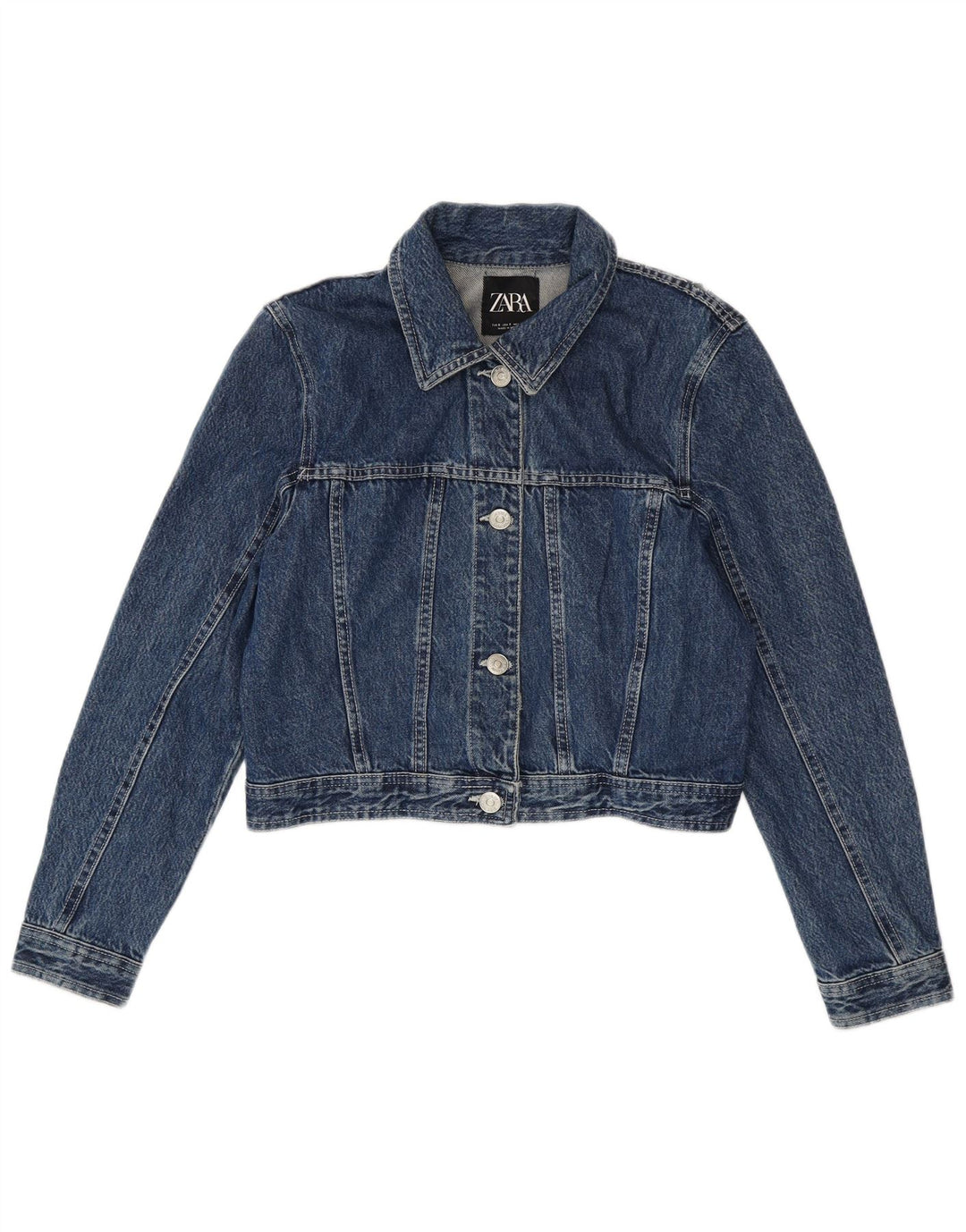 Damska kurtka dżinsowa Zara Crop UK 10 Small, niebieska bawełniana