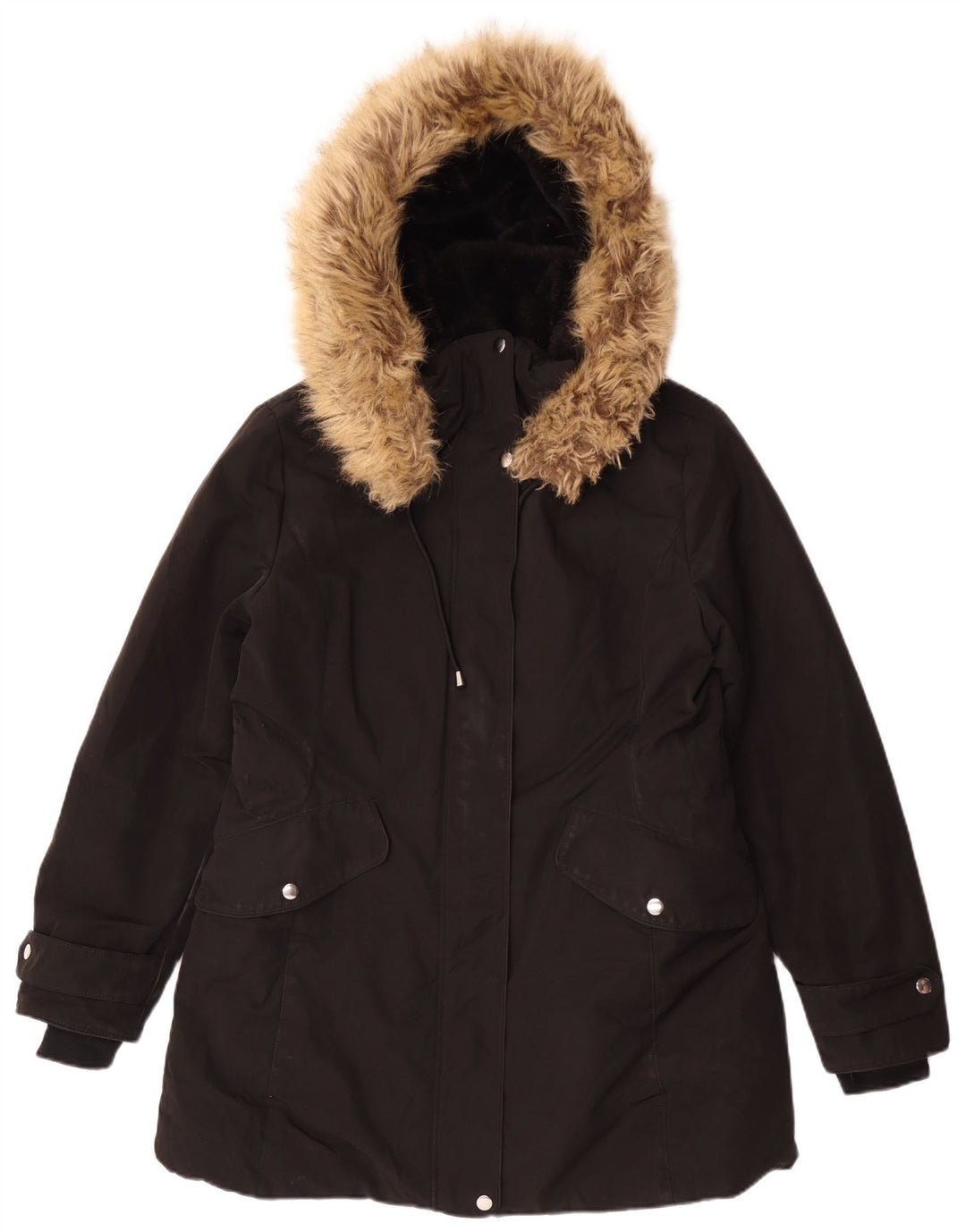 Damska kurtka parka z kapturem Zara UK 18 XL, czarny poliester