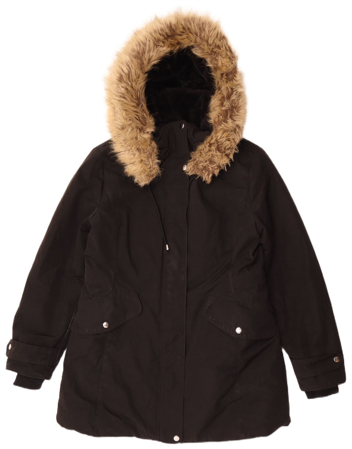 Damska kurtka parka z kapturem Zara UK 18 XL, czarny poliester