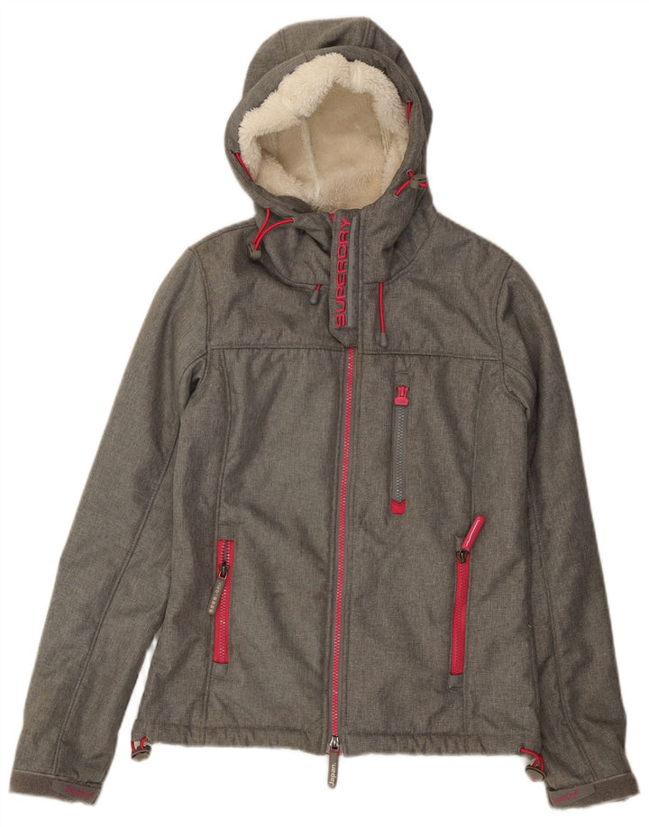 SUPERDRY Damska kurtka wiatrówka The Windtrekker Graphic UK 6 XS, szara