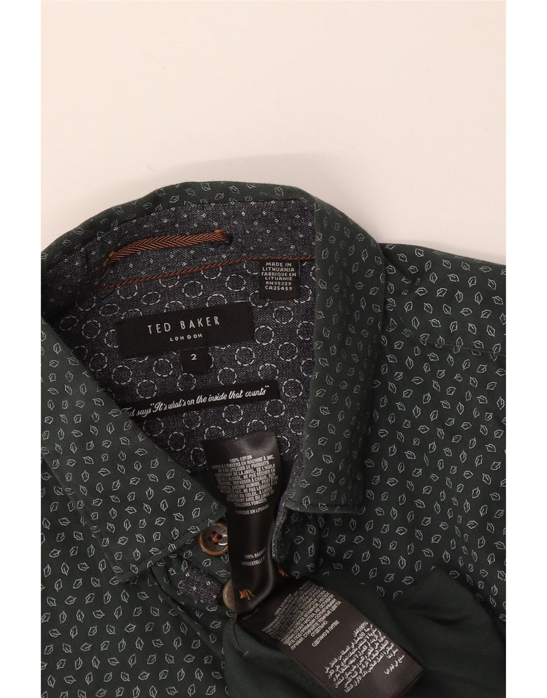 Koszula męska Ted Baker, rozmiar 2, mała, zielona, z geometrycznej bawełny