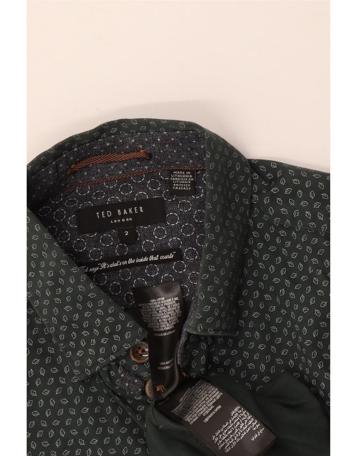 Koszula męska Ted Baker, rozmiar 2, mała, zielona, z geometrycznej bawełny