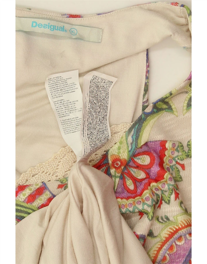 Desigual damska sukienka typu shift bez rękawów UK 18 XL beżowy poliester Paisley