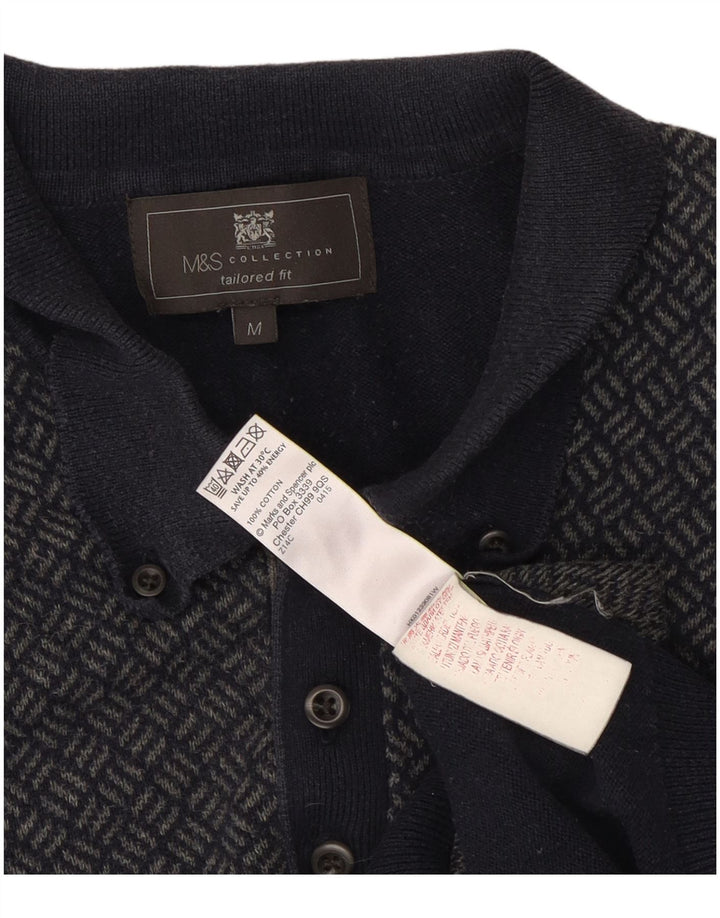 Marks & Spencer Męski sweter polo o dopasowanym kroju, średni granatowy