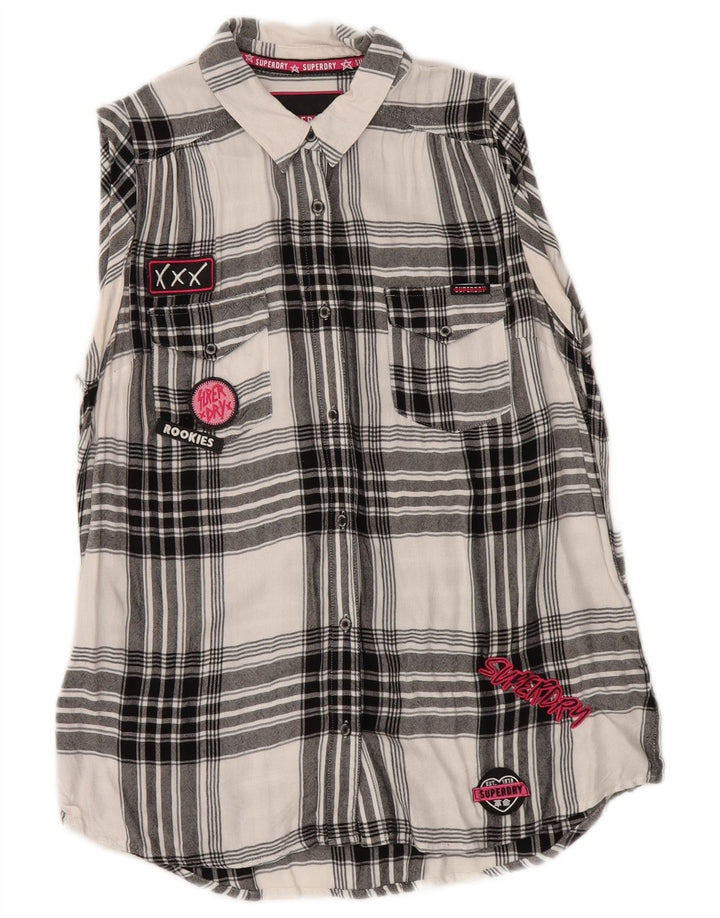 Damska koszula flanelowa Superdry z grafiką UK 14, wiskoza w średnią czarną kratkę