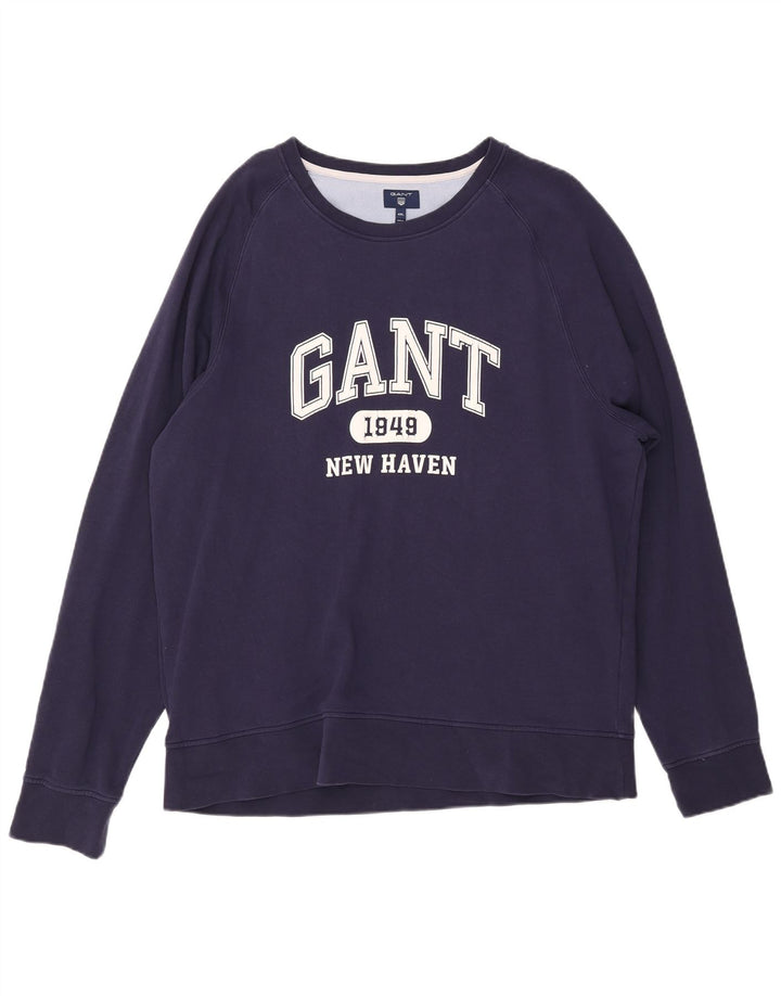 Męski sweter GANT New Haven z grafiką, 4XL, granatowy, bawełniany
