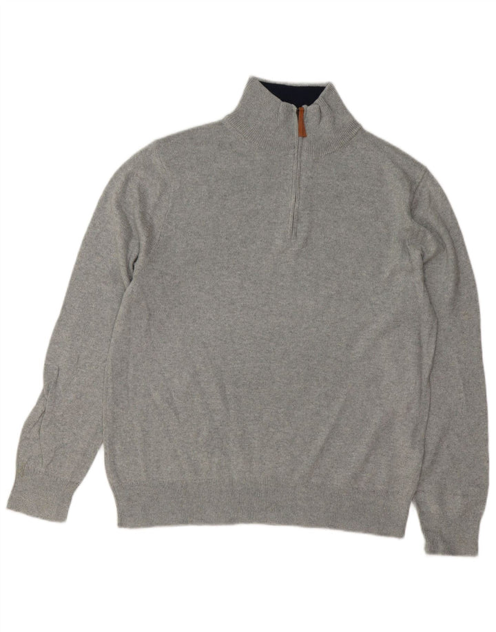 J. CREW Męski sweter zapinany na zamek, duży, szary, bawełniany