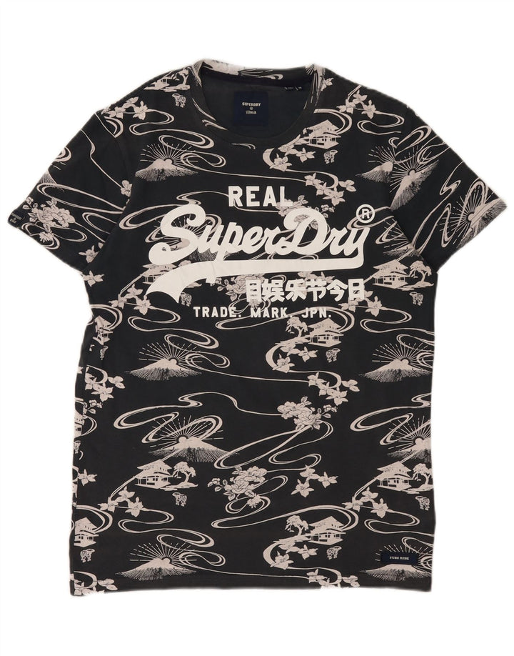 Męski T-shirt Superdry z grafiką, średni czarny, bawełniany w kwiaty
