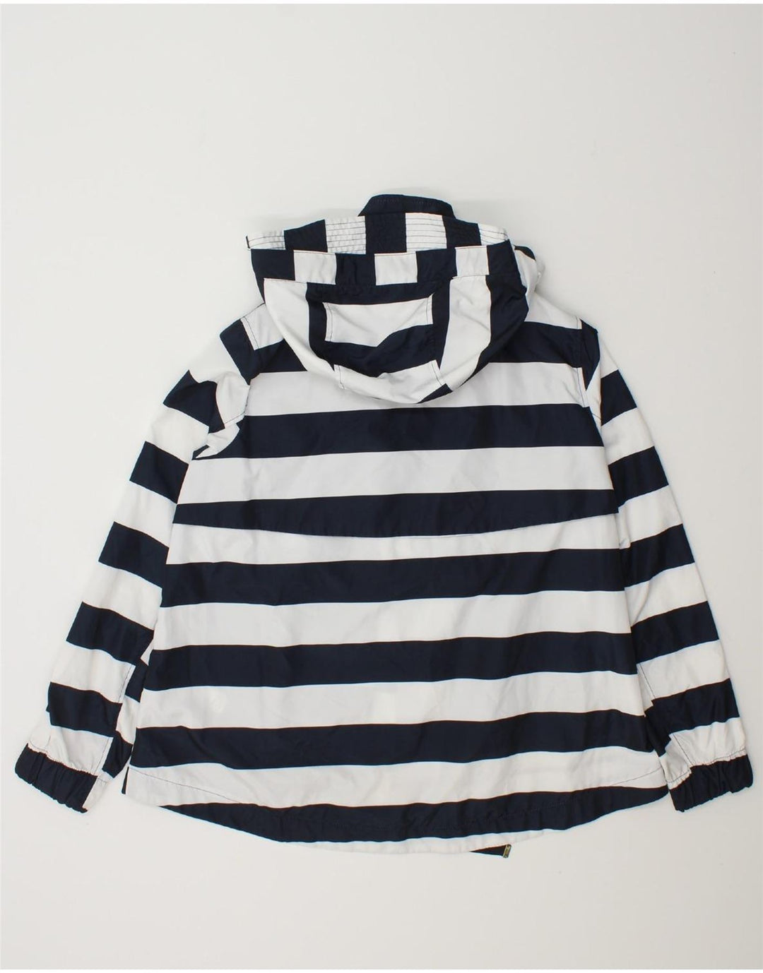 ZARA Womens Hooded Rain Jacket UK 14 Medium Navy Blue Striped Polyester Vintage Zara and Second-Hand Zara from Messina Hembry 