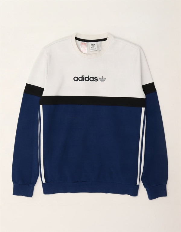Chłopięca bluza Adidas z grafiką, 15-16 lat, biała bawełna z blokami kolorów