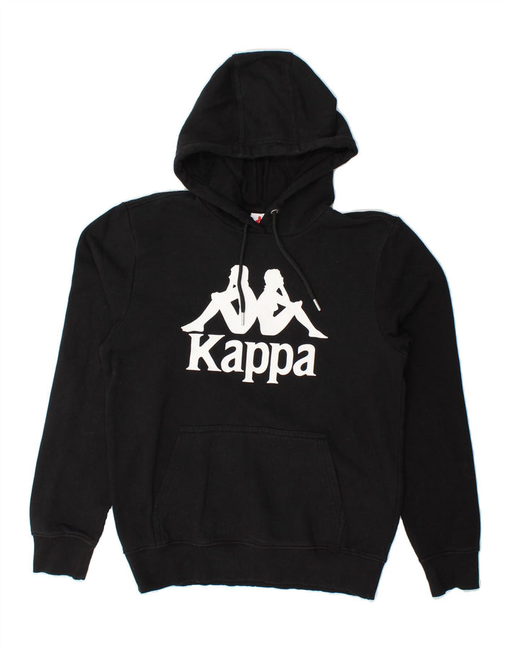 KAPPA Mens Graphic Hoodie Jumper Small Black Cotton Vintage Kappa and Second-Hand Kappa from Messina Hembry 