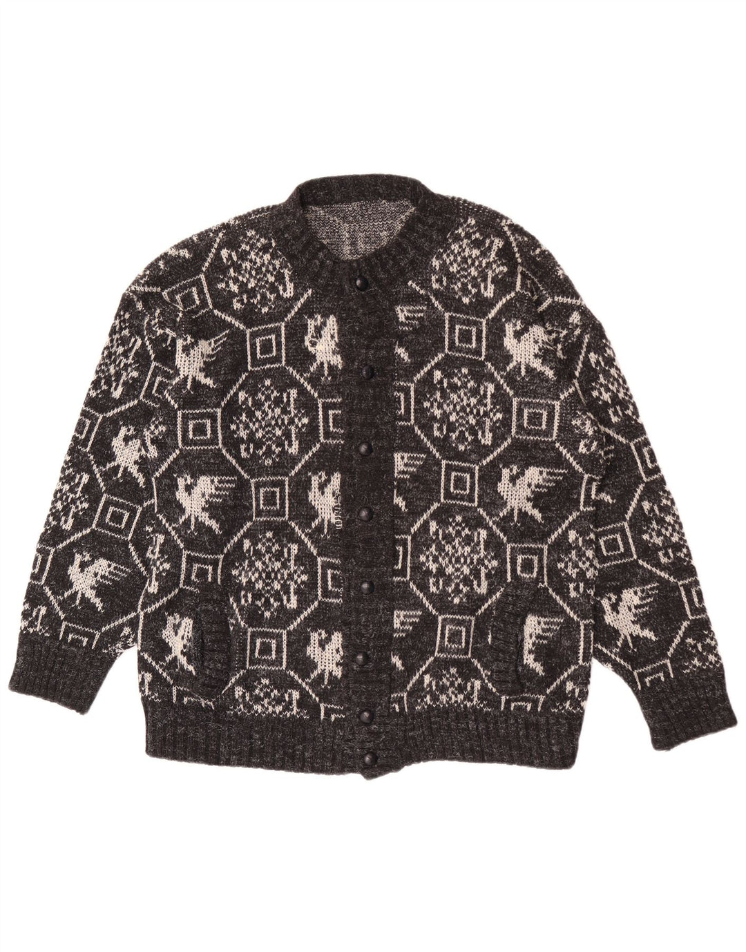 Vintage męski sweter rozpinany XL szary geometryczny