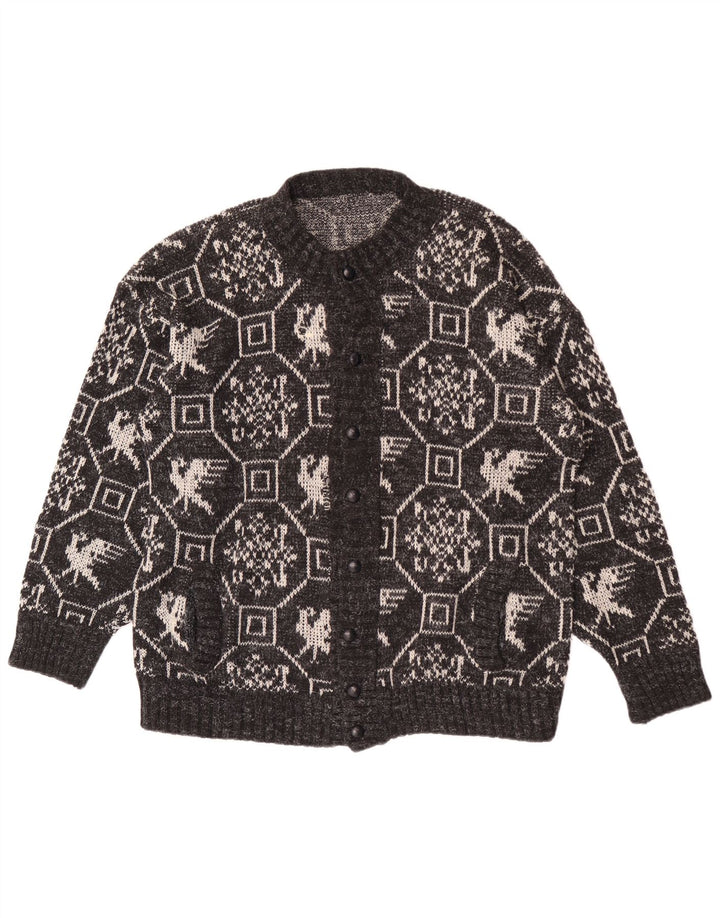 Vintage męski sweter rozpinany XL szary geometryczny