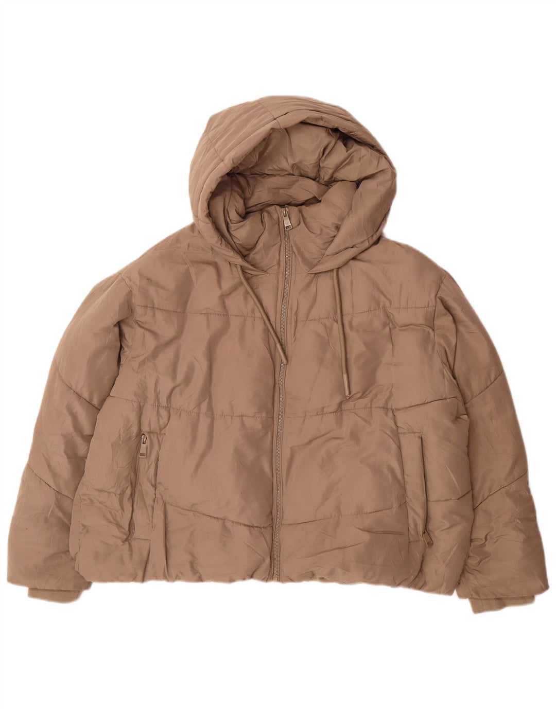 Damska, oversize'owa, wyściełana kurtka z kapturem, zara, UK 20 2XL, beżowy poliester