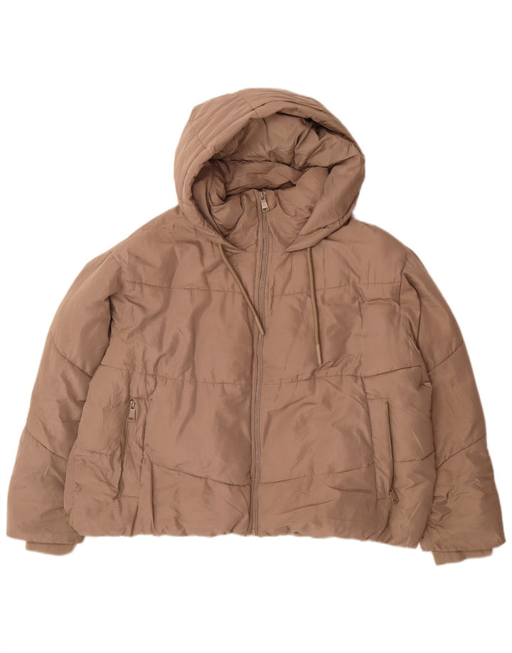 Damska, oversize'owa, wyściełana kurtka z kapturem, zara, UK 20 2XL, beżowy poliester