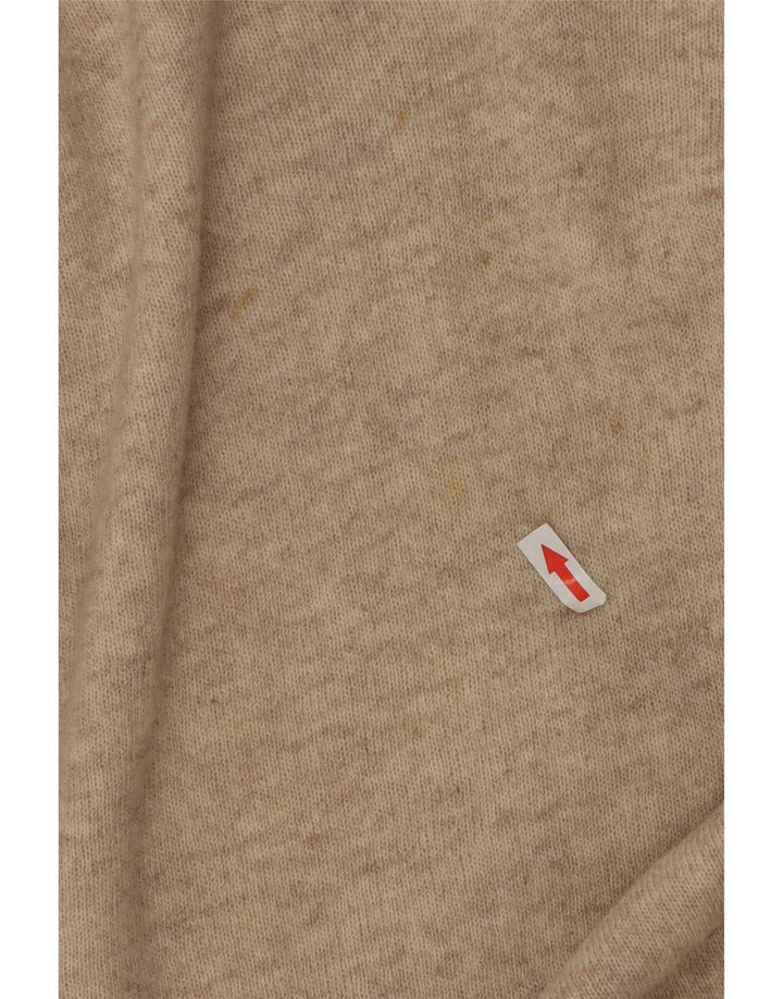 Sweter męski w stylu vintage z dekoltem w szpic, duży, beżowy, wełniany